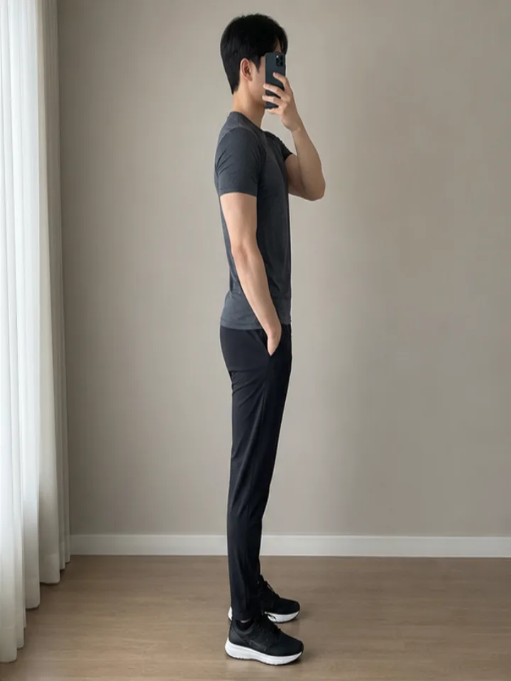 거울 앞에서 촬영한 남성 왼쪽 눈바디 사진